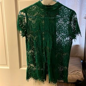 Cute lace top with zipper detail and open back.